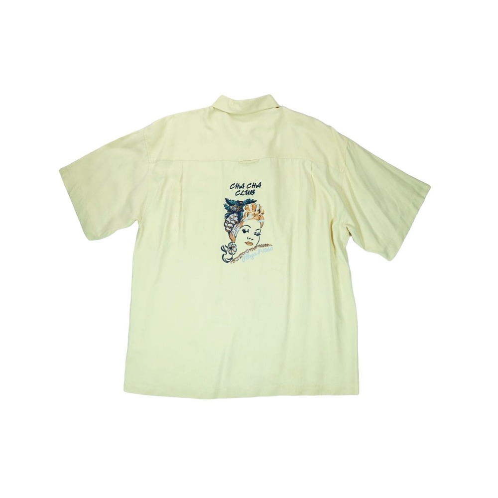 Visitor‎ Men's Shirt "Cha Cha Club" 100% Silk Short Sleeve Embroidered XL Yellow